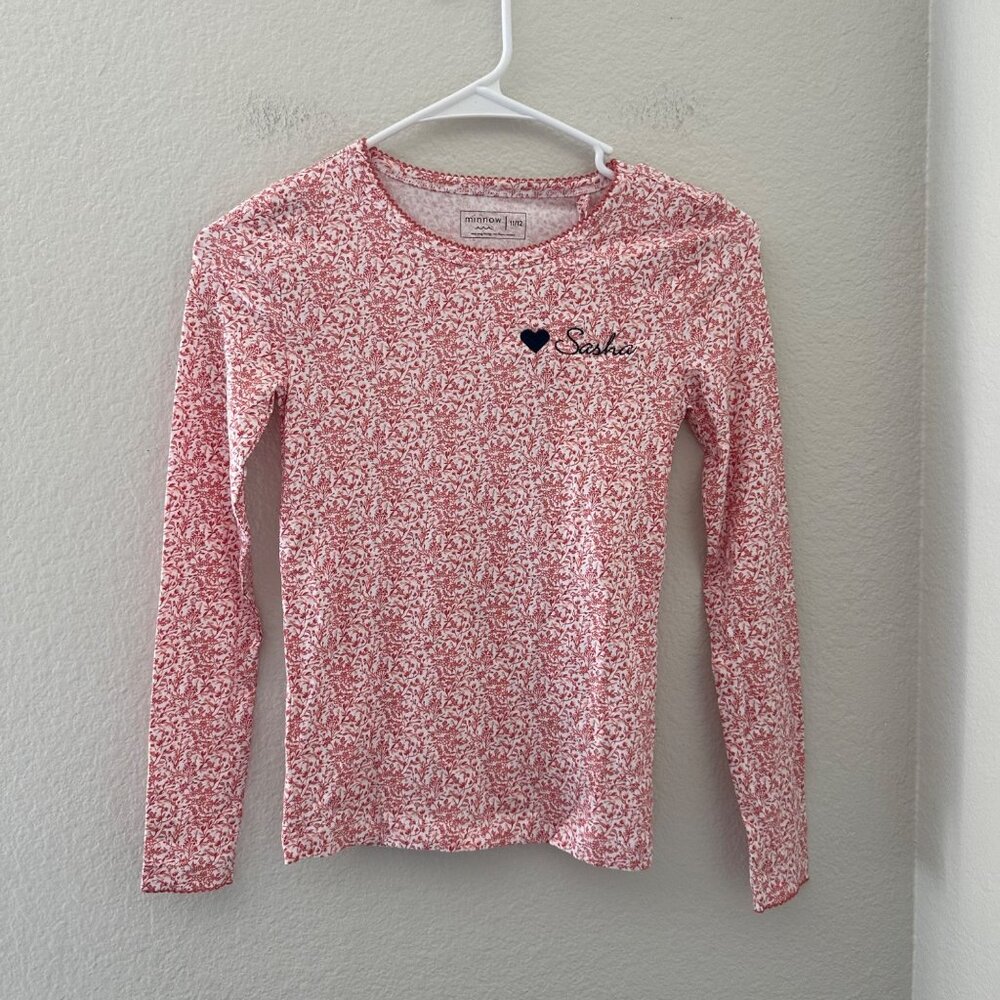 Minnow Girls Pj Set Long Sleeve Pima Cotton Blend Pomegranate Floral Print 11/12